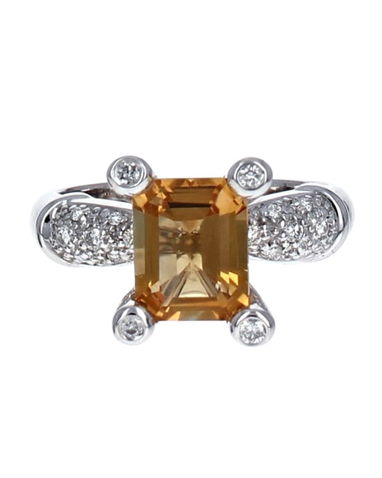 Citrine and Diamond Ring in White Gold
